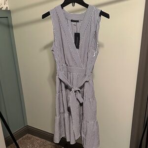 Tommy Hilfiger Navy and White Striped Midi Dress